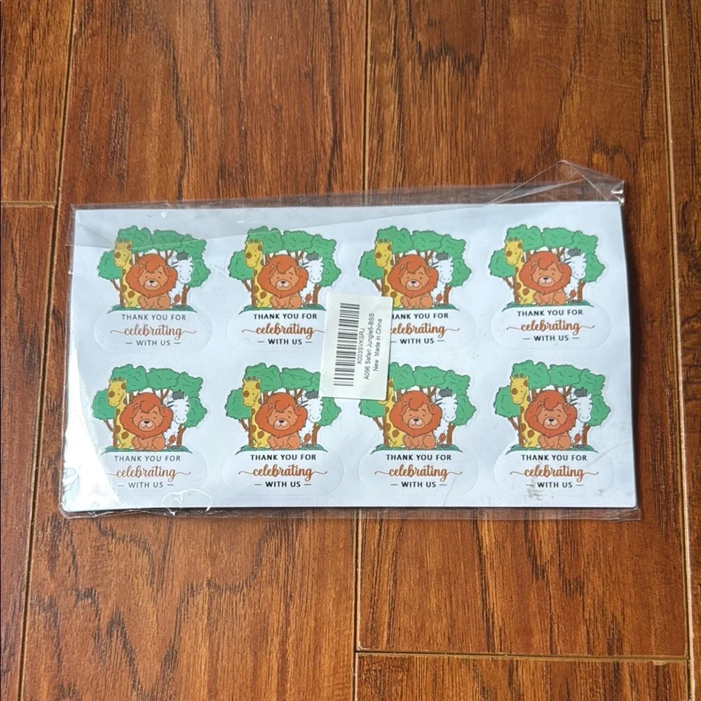 NWT (80) Jungle Animal Thank You for Celebrating with us Stickers